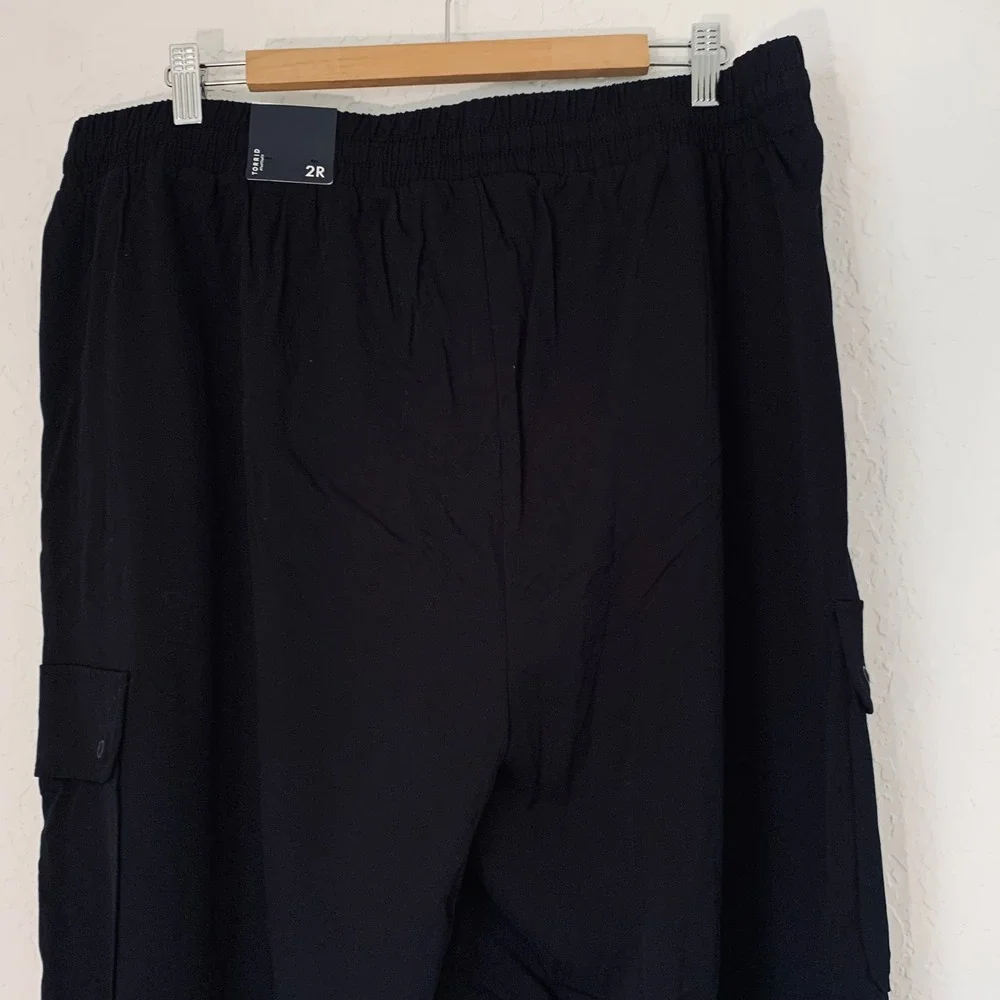 NWT‎ Torrid Cargo Pants Women 2X Black Wide Leg Stretch Challis Utility Gorpcore